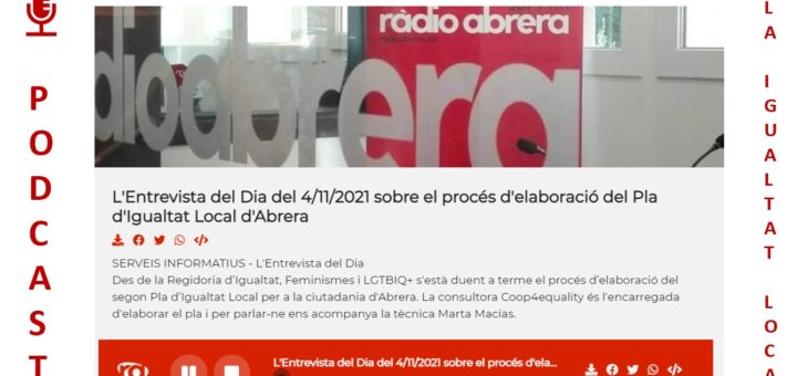 Entrevista de Ràdio Abrera a Marta Macias sobre el Pla d’Igualtat Local de l’Ajuntament d’Abrera